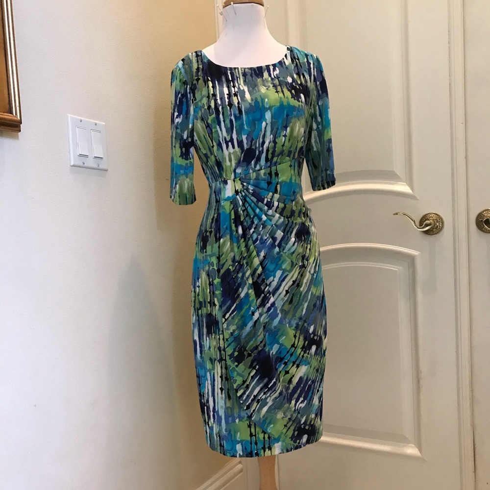 NWOT Connected turquoise /green print knit dress
